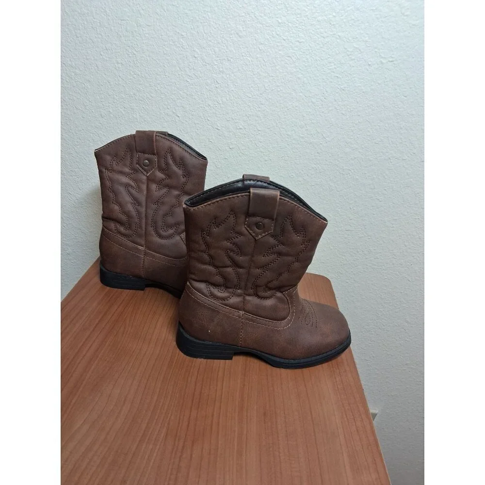 Wonder Nation Toddler Girl Cowboy Boots Western Cowgirl Faux Leather Brown Sz 10